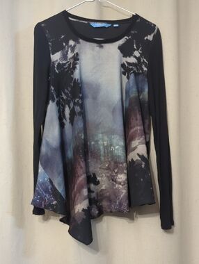 Simply Vera Vera Wang Black Long-Sleeve Top with Blue-Purple Watercolor Panel